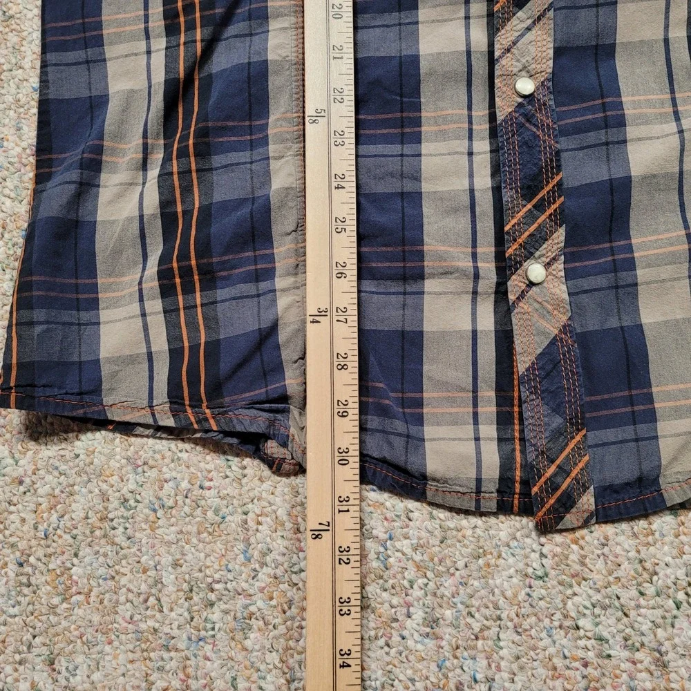 True Religion Western Shirt Mens 3XL Blue Plaid Pearl Snap Long Sleeve Cowboy